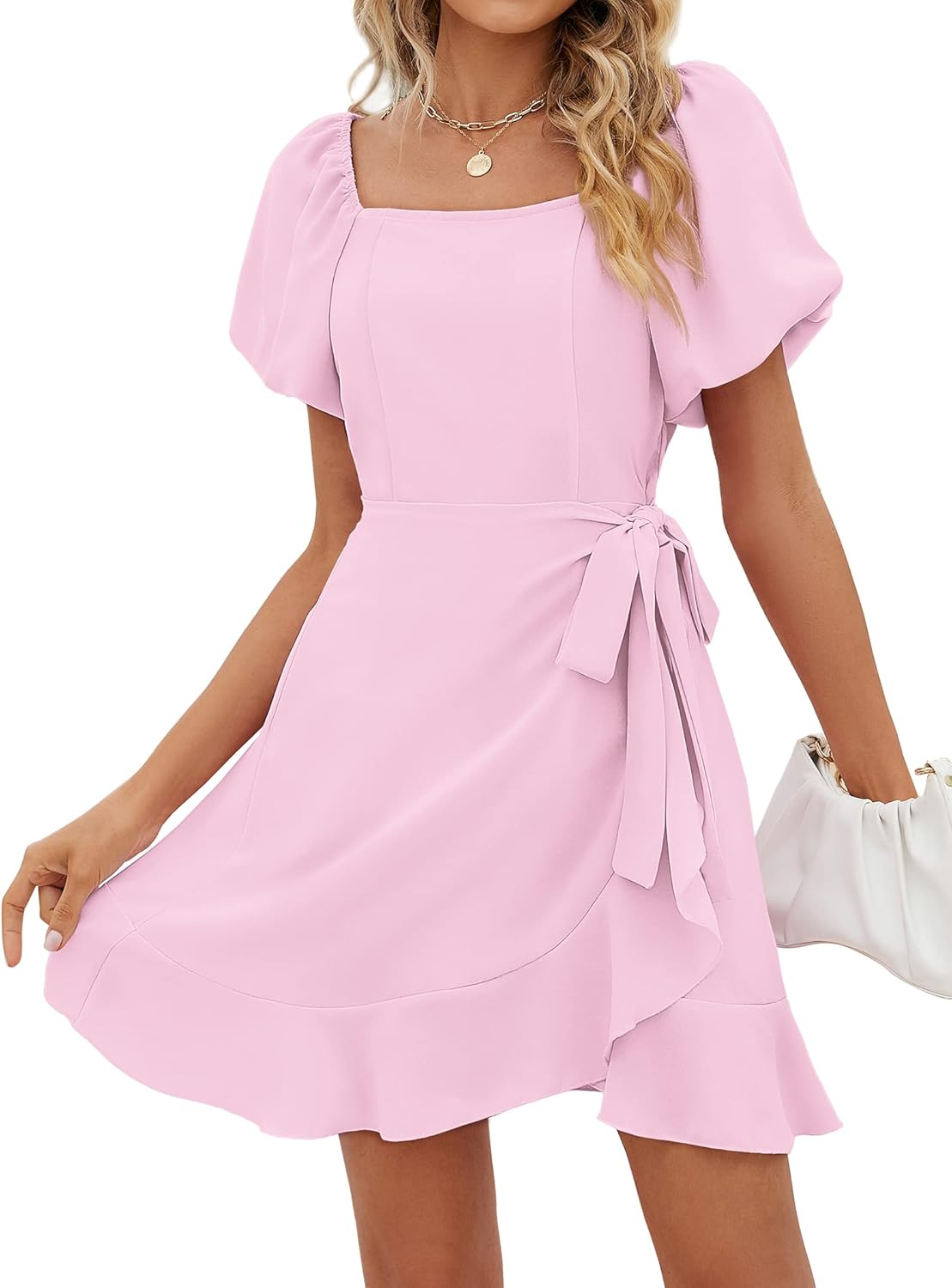 Stylish SAMPEEL Womens Summer Dresses with Puff Sleeves and Tie Waist