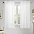 White Linen Curtains Short 60 in Length 2 Panels - Semi Sheer Privacy