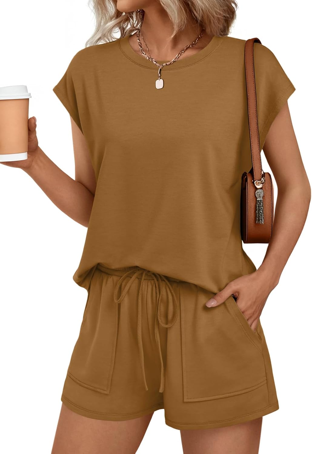 AUTOMET Womens Crew Neck Two Piece Summer Sweatsuit Set