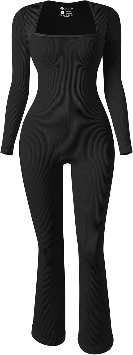 OQQ Long Sleeve Jumpsuits for Women - Flattering Ribbed Design