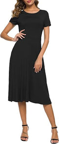 Women's Floral Print Short Sleeve Flared Midi Dress - Stretchy Comfort