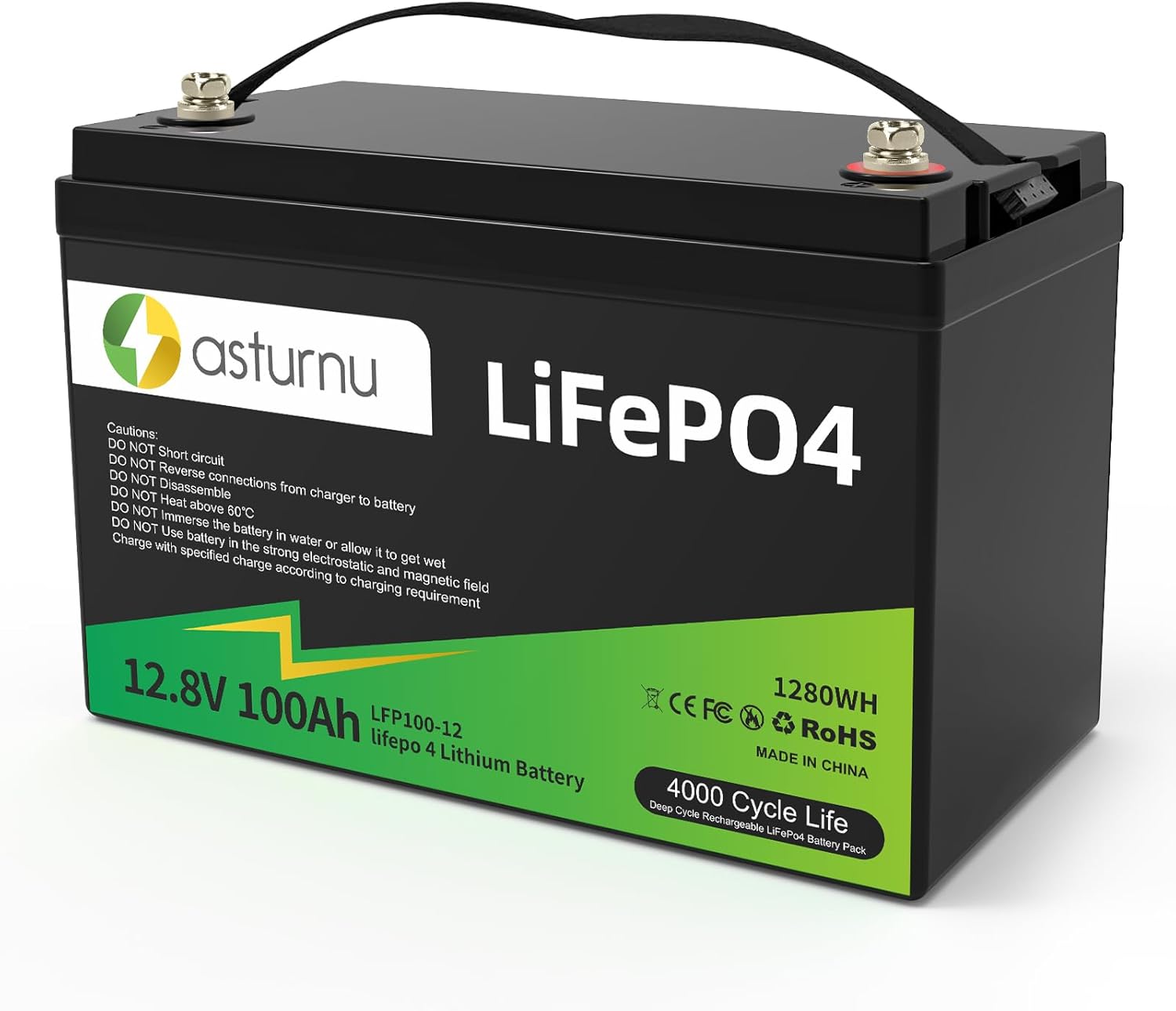 12V 100Ah LiFePO4 Lithium Battery with Built-in BMS for RVs
