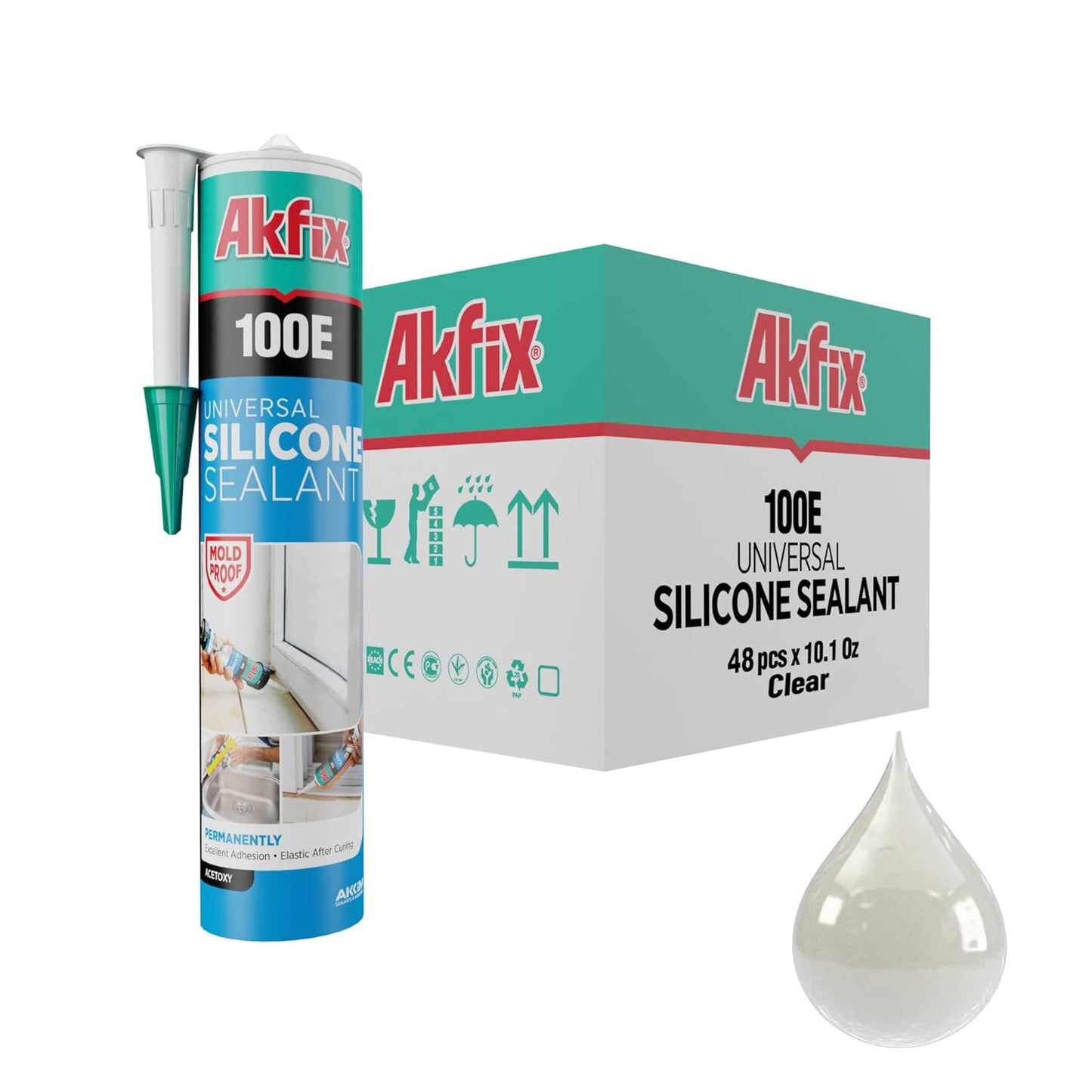 Akfix 100E RTV Clear Silicone Caulk - 100% Waterproof Sealant