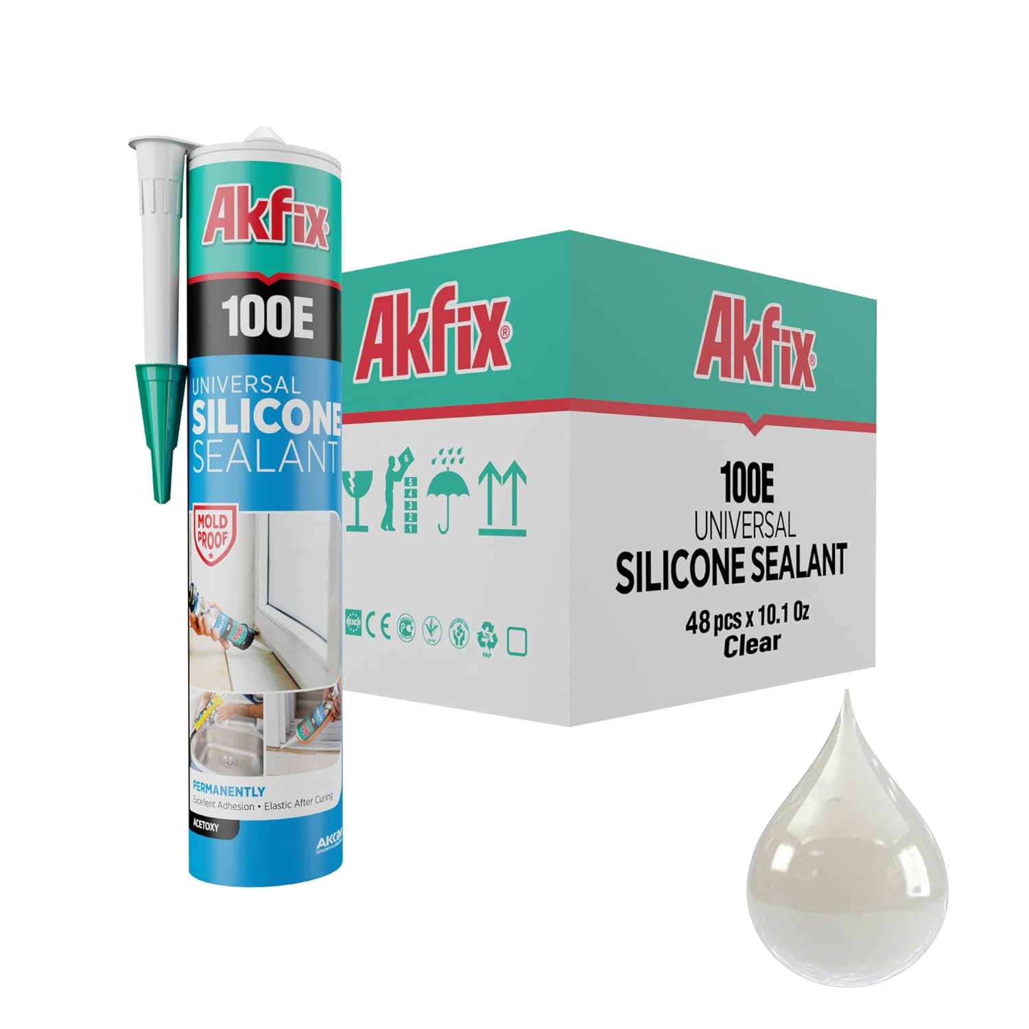 Akfix 100E RTV Clear Silicone Caulk - 100% Waterproof Sealant