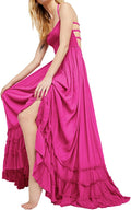 Womens Summer Boho Backless Long Cotton Rayon Dress - Flowy Maxi