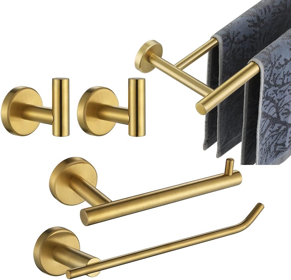 JQK Bathroom Hardware Set: 5-Piece Brass Gold Accessories