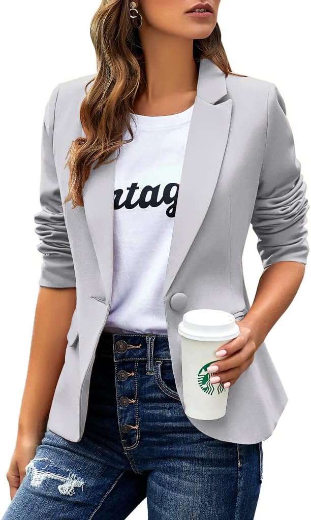 Womens Casual Blazers Long Sleeve Button Slim Work Office Jacket