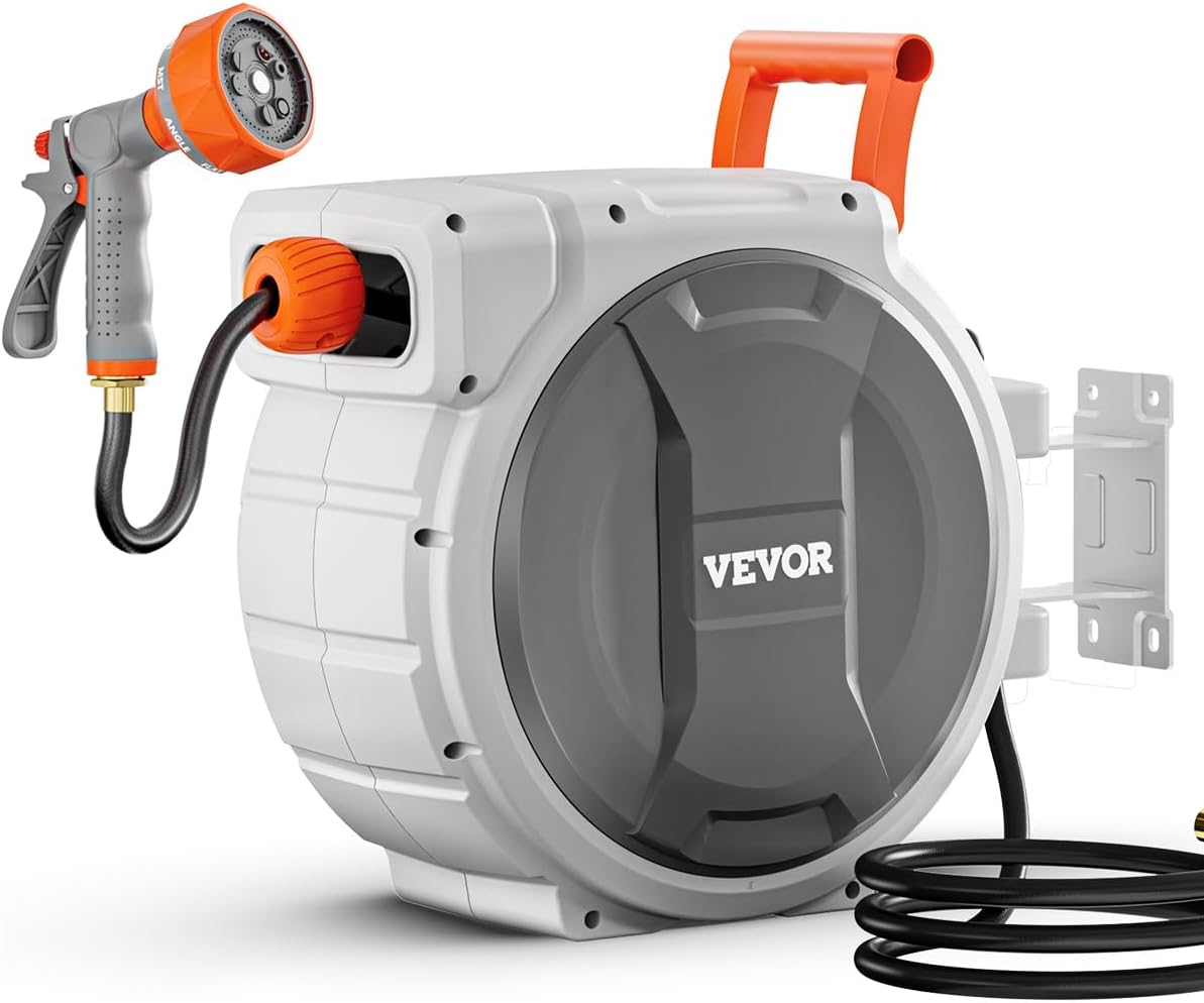 VEVOR Retractable Garden Hose Reel with 9 Patterns Nozzle