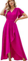 Long Black Formal Dresses for Women V Neck Wrap Ruffle (Style ZP69)