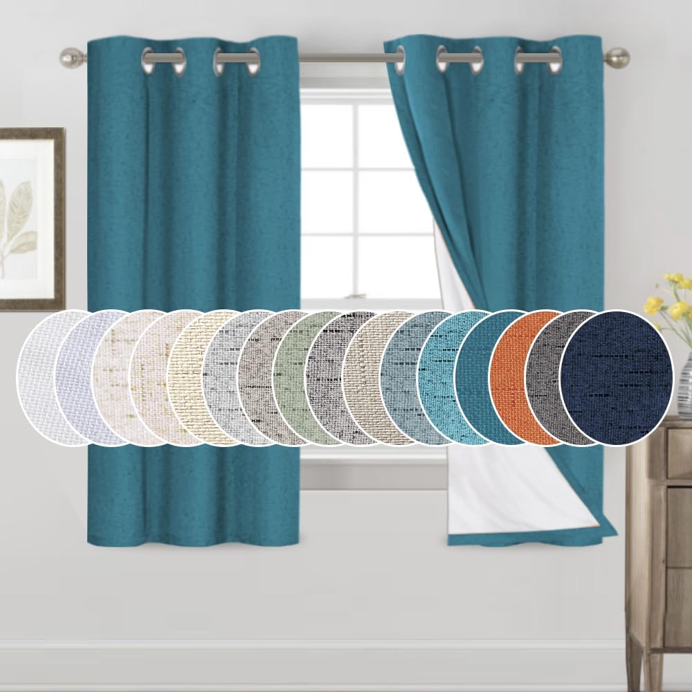 100% Blackout Curtains for Bedroom - Linen Drapes Set