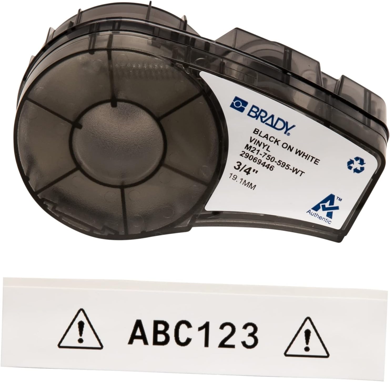 Brady All-Weather Vinyl Label - Durable Indoor/Outdoor ID & Equipment Labeling - Black on White - Fits Various Printers - 0.75 x 21'