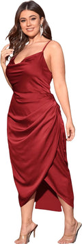 Floerns Women's Plus Size Satin Cowl Neck Party Dress