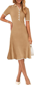 MEROKEETY V Neck Ribbed Knit Midi Dress - Elegant Bodycon