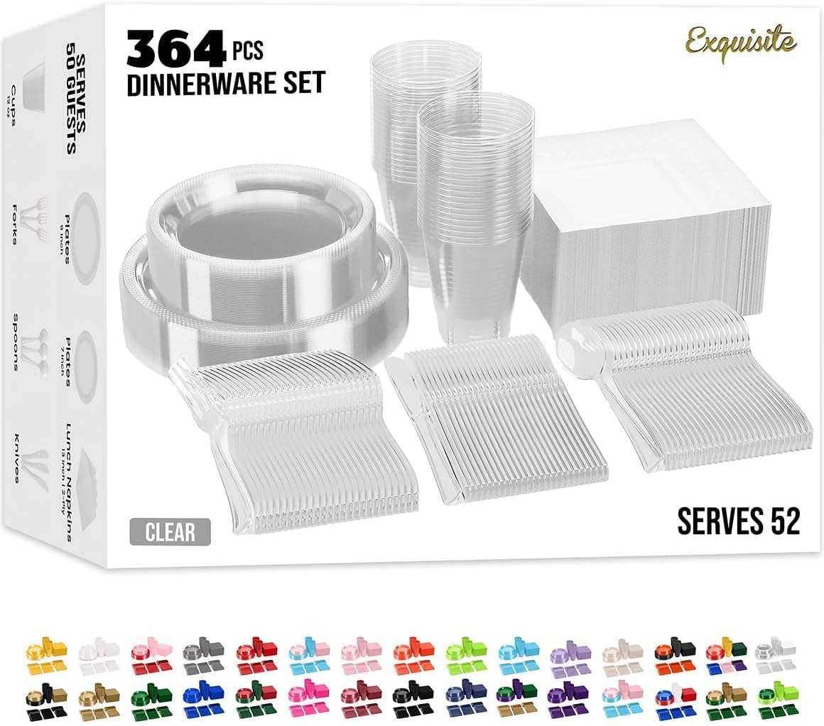 350 Pcs Clear Plastic Plates Set for Parties and Events