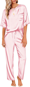Ekouaer Satin Silky Pajama Set - Lightweight Short Sleeve (Style FM8C)