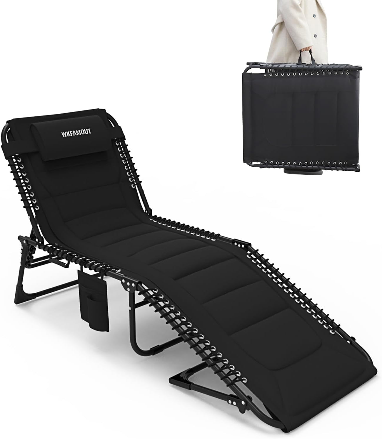 Outdoor Folding Lounge Chair Padded for Adults with Pillow Pocket