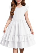 Girls Boho Flutter Sleeve Tiered A Line Dress with Pockets - Tween