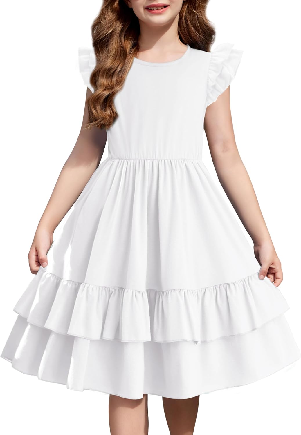 Arshiner Girls Dress Tween Boho Flutter Sleeve Tiered A Line