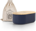 Bread Box Midnight Blue Metal Bin with Bamboo Lid - Linen Bag