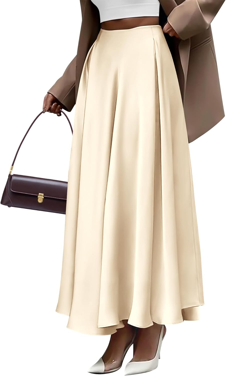 Elegant Satin Flowy A-Line Maxi Skirt for Women Night Out