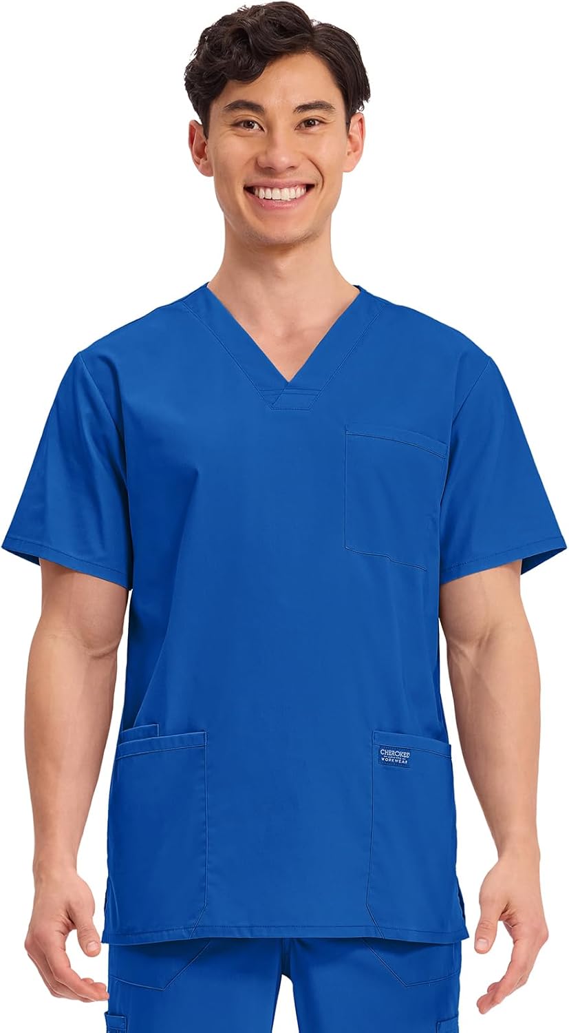 Cherokee Men's V-Neck Top with 4 Pockets for Comfort