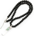 Natural Black Onyx Necklace with Raw Tourmaline Pendant - Womens
