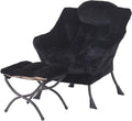 Welnow Lazy Chair with Ottoman - Plush Black Reading Accent Chair
