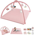 Baby Play Gym with Soft Foam Mat and 6 Sensory Toys - Pink