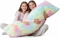 ZonLi Fluffy Faux Fur Rainbow Body Pillow - Cloud-Like Comfort