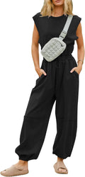 Kissonic Jumpsuits for Women Casual Crewneck Cap Sleeve Romper Women's
