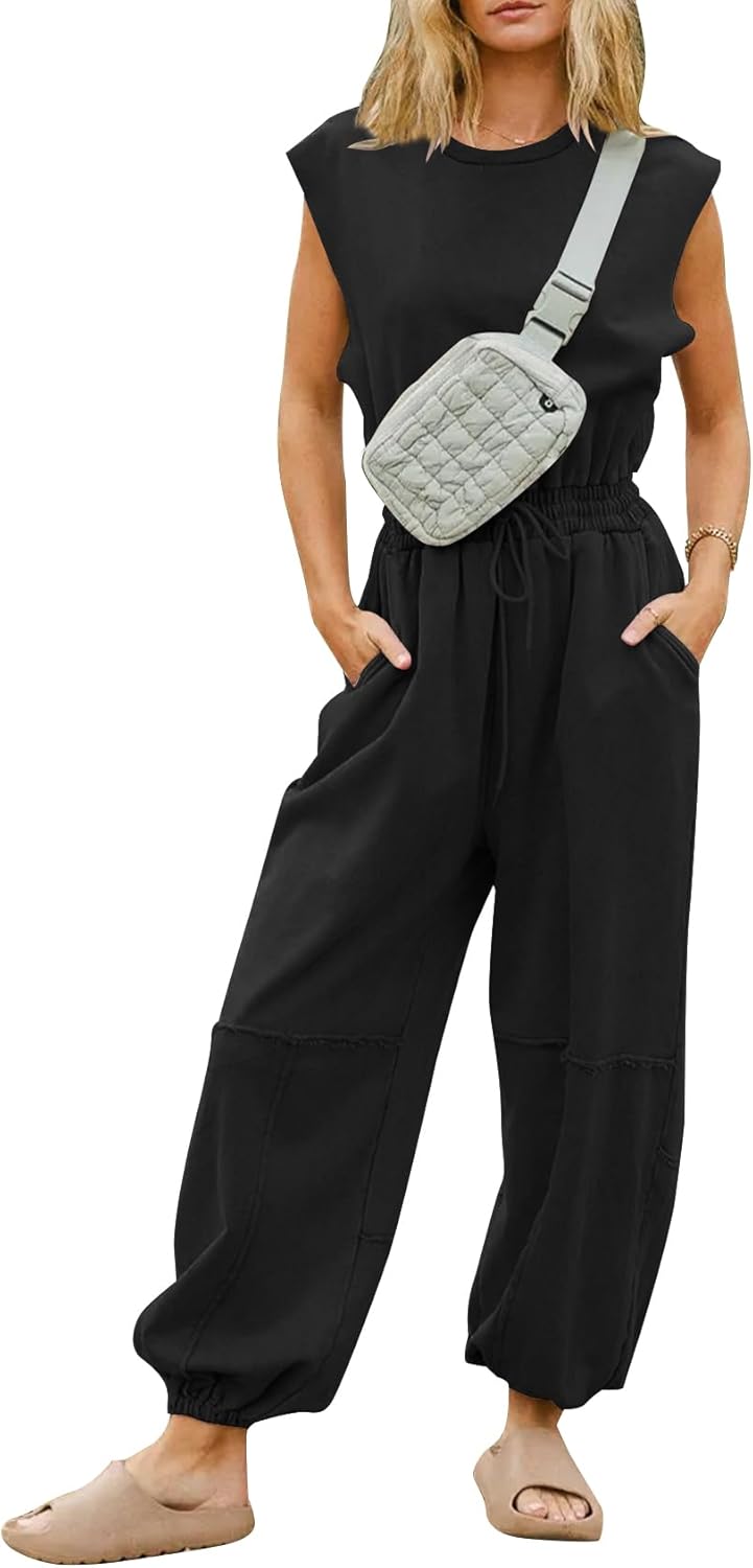 Kissonic Casual Jumpsuits for Women with Pockets and Drawstring