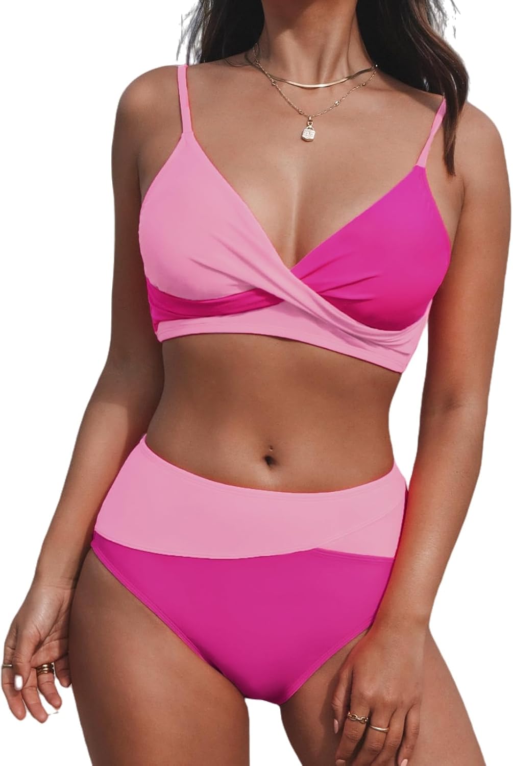 CUPSHE Women's High Waisted V Neck Twist Bikini Set