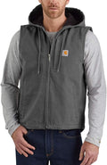 Carhartt Men's Relaxed Fit Washed Duck Fleece-Lined Hooded Vest
