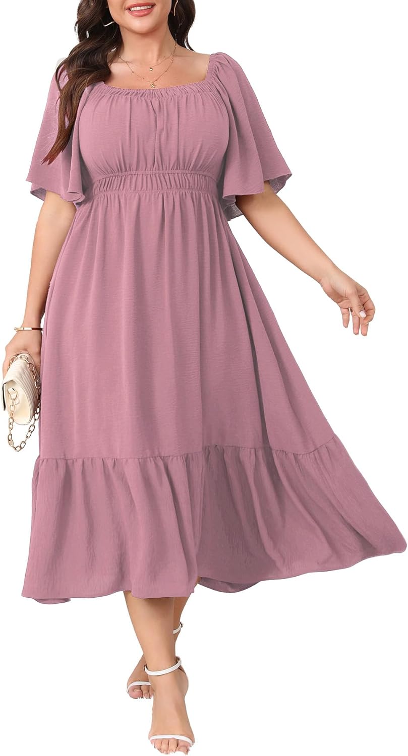 Plus Size Formal Wedding Guest Dress for Curvy Women Flowy