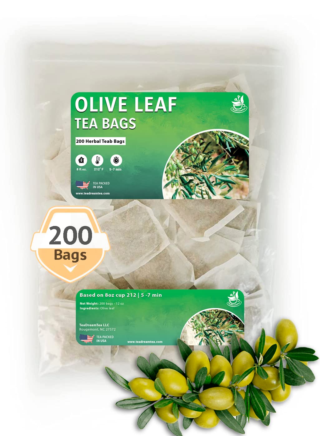 Premium Olive Leaf Tea Bags for Health & Immune Support - 200 Count