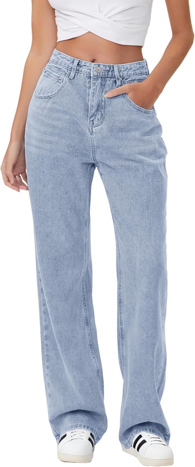 Baggy Stretchy Jeans for Women High Waisted Wide Leg Denim Pants
