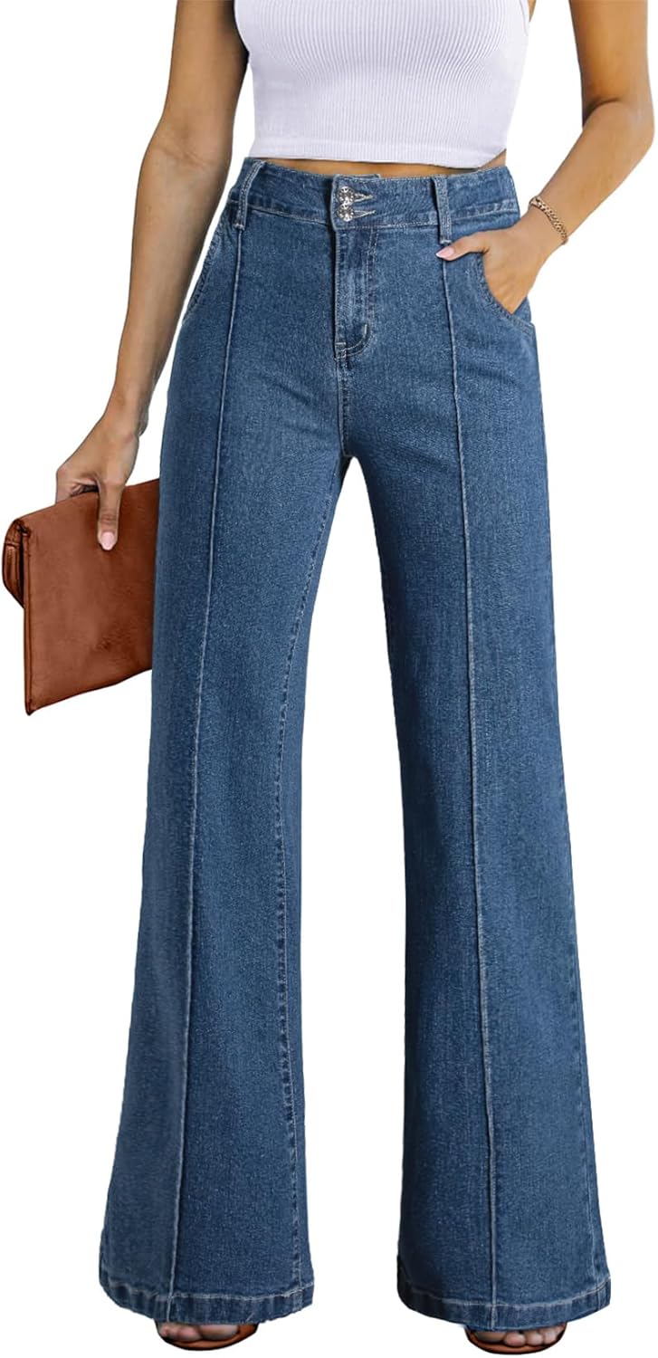 Wide Leg Jeans for Women - Casual Baggy High Waisted Denim