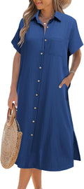 Zeagoo Button Down Shirt Dress Knee-Length Beach Cover Up - Versatile