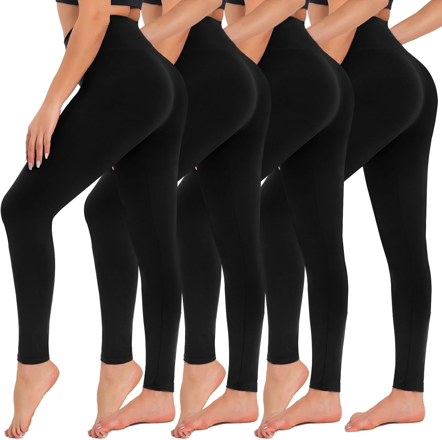 High Waisted Tummy Control Leggings for Women - 4 Pack