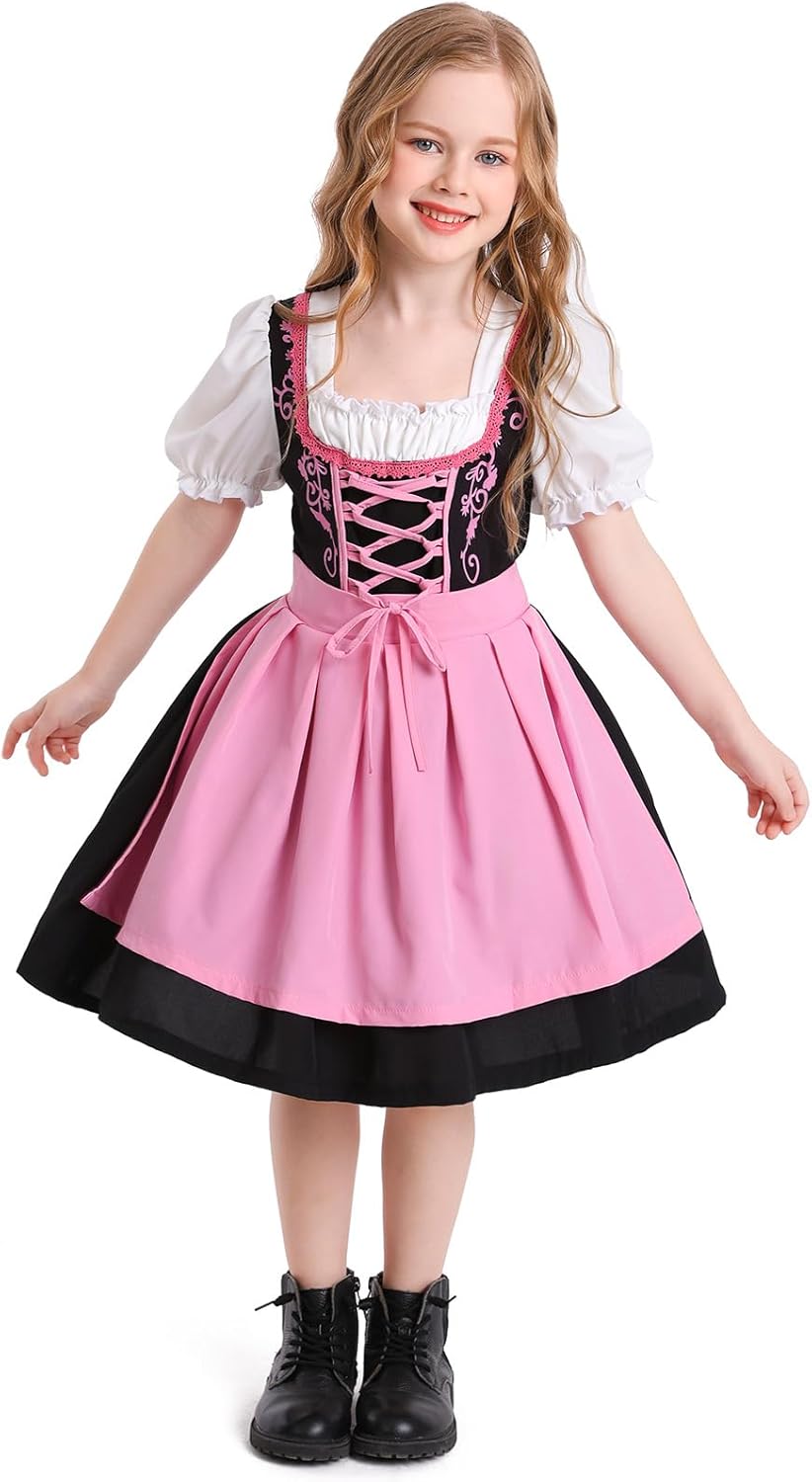 Traditional German Oktoberfest Dirndl Dress for Girls Ages 2-16