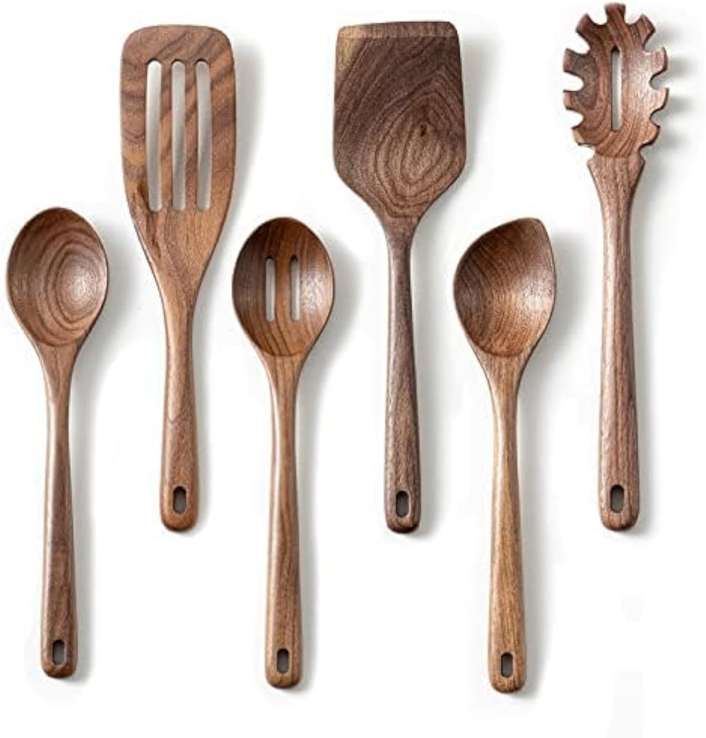 Natural Black Walnut Wooden Spoons Set for Cooking 6 Pieces