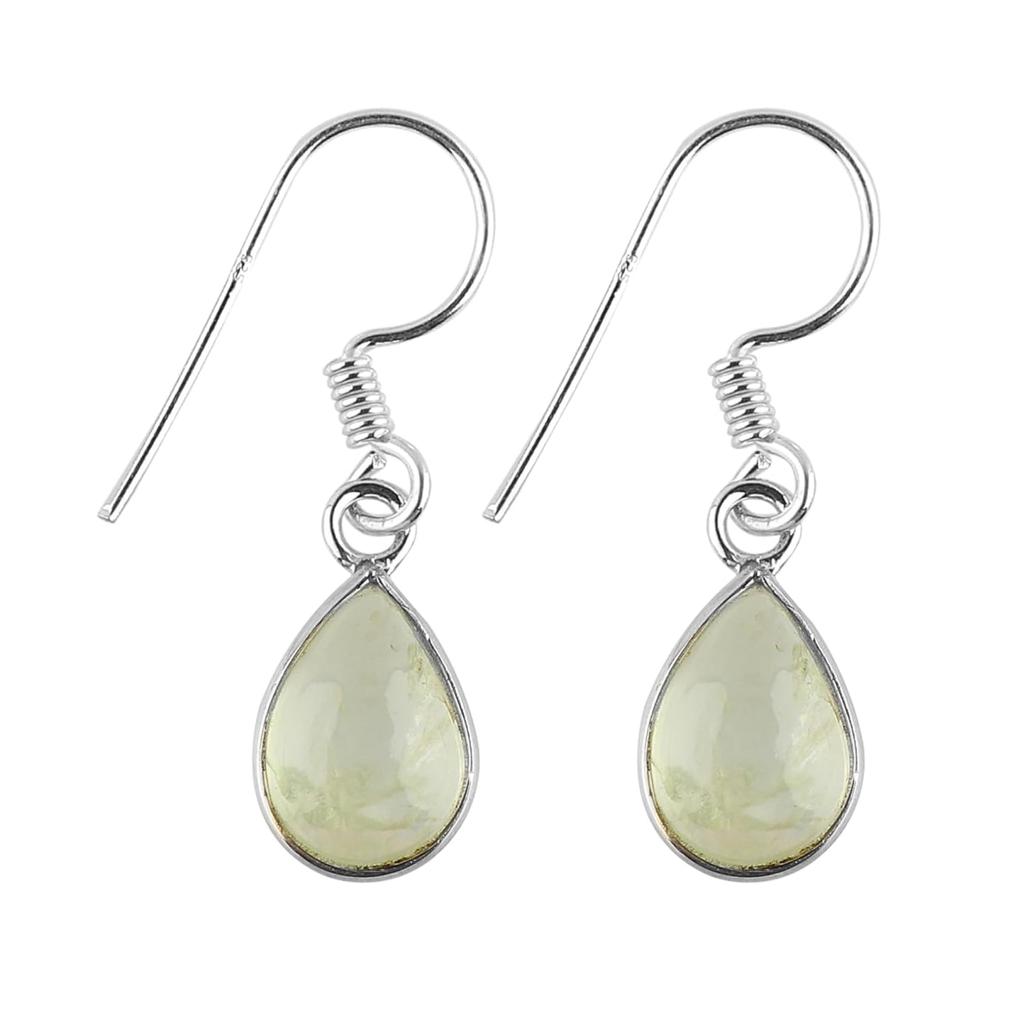 925 Sterling Silver Bezel Earrings with Natural Prehnite Gemstone