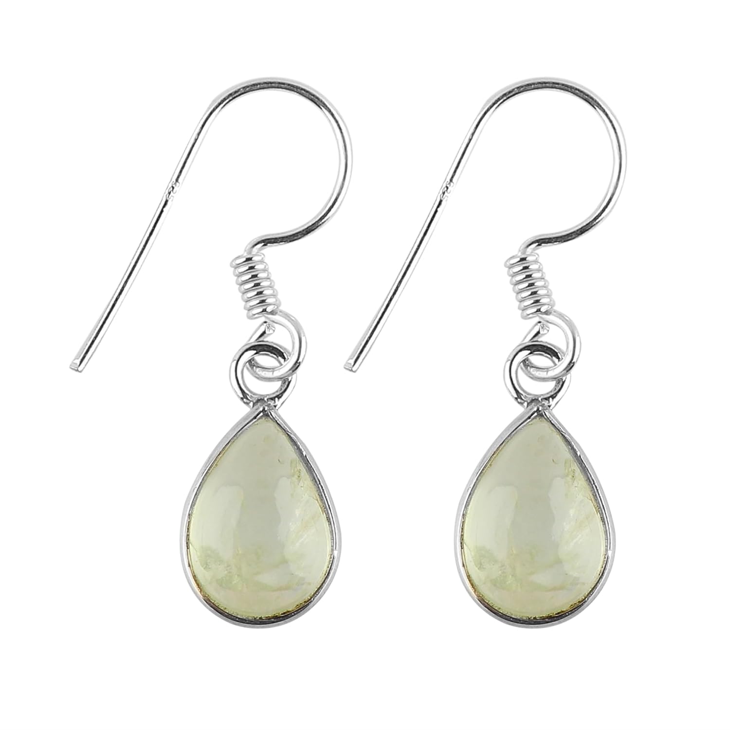 925 Sterling Silver Bezel Earrings with Natural Prehnite Gemstone