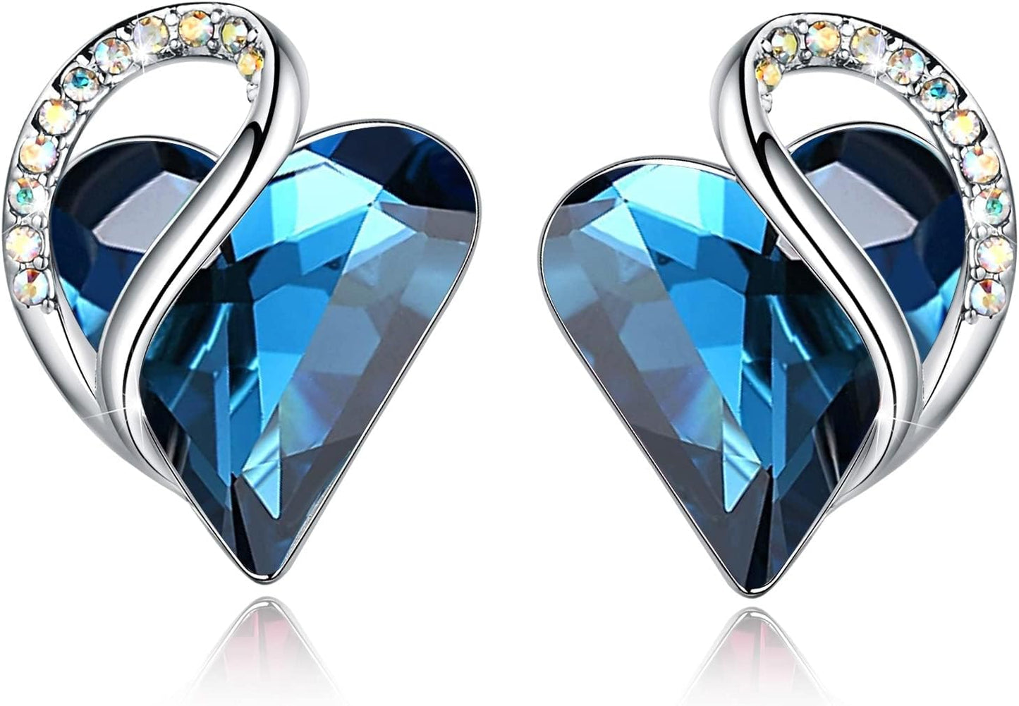 Leafael Heart Birthstone Crystal Stud Earrings for Women