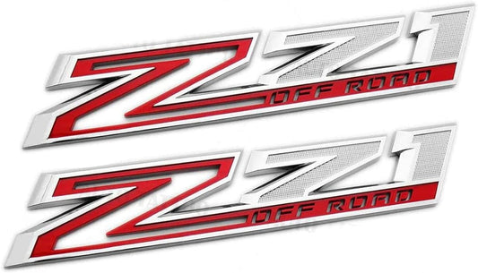 Z71 Off Road Emblems for Silverado - 2 Pack Chrome Red Badges