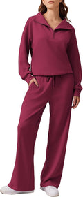 PINSPARK 2 Piece Sweatsuit Set for Women - Oversized Half-Zip Clothing
