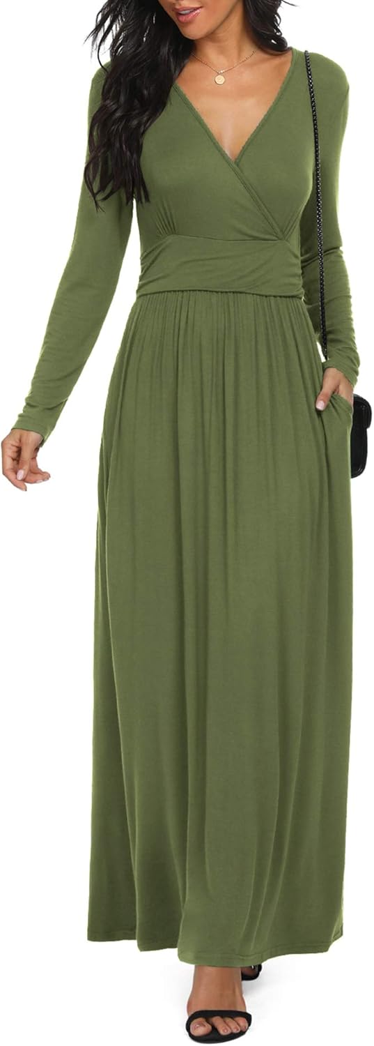 LILBETTER Women Long Sleeve Deep V Neck Maxi Casual Dress Review