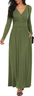 LILBETTER Women Long Sleeve Deep V Neck Maxi Dress - Comfortable Fit 3