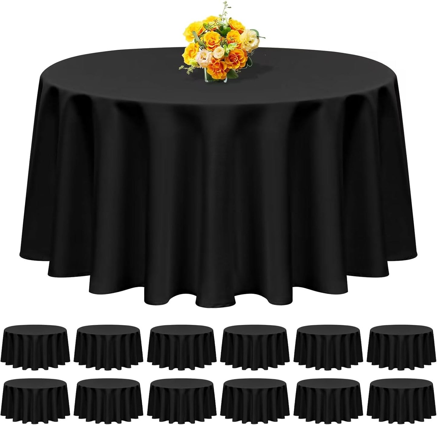 120 Inch Black Round Tablecloths - 12 Pack Premium Quality