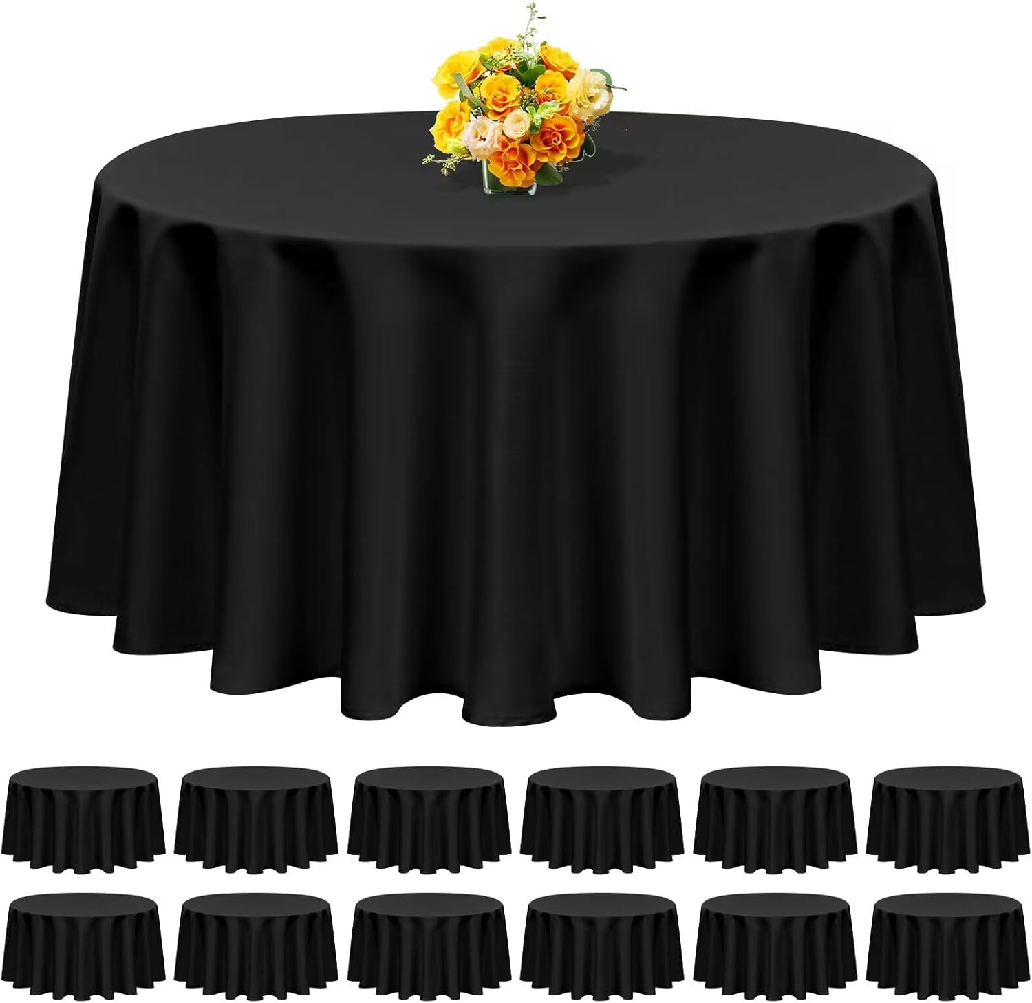 120 Inch Black Round Tablecloths - 12 Pack Premium Quality